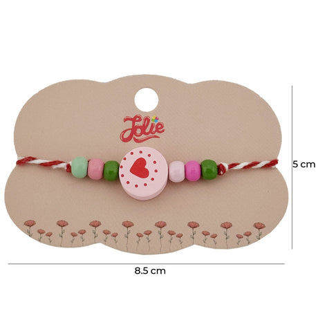 Bratara Martisor pentru Copii, Jolie, Pandativ Rotund Inima, cu Margele Multicolore, Snur Alb/Rosu, Roz deschis - vivimall.ro