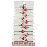 Bratara Martisor pentru Dama, Jolie, Model Inima, Set 12 bucati, Pandativ din Aliaj cu Print Traditional, Snur Ajustabil Impletit, Alb/Rosu - vivimall.ro