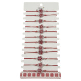 Bratara Martisor pentru Dama, Jolie, Model Floare, Set 12 bucati, Pandativ din Aliaj cu Print Traditional, Snur Ajustabil Impletit, Alb/Rosu - vivimall.ro