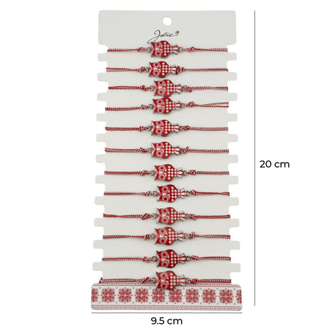 Bratara Martisor pentru Dama, Jolie, Model Bufnita, Set 12 bucati, Pandativ din Aliaj cu Print Traditional, Snur Ajustabil Impletit, Alb/Rosu - vivimall.ro