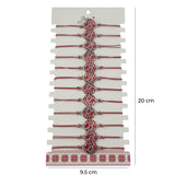 Bratara Martisor pentru Dama, Jolie, Model Rotund cu Flori, Set 12 bucati, Pandativ din Aliaj, cu Print Traditional, Snur Ajustabil Impletit, Alb/Rosu - vivimall.ro