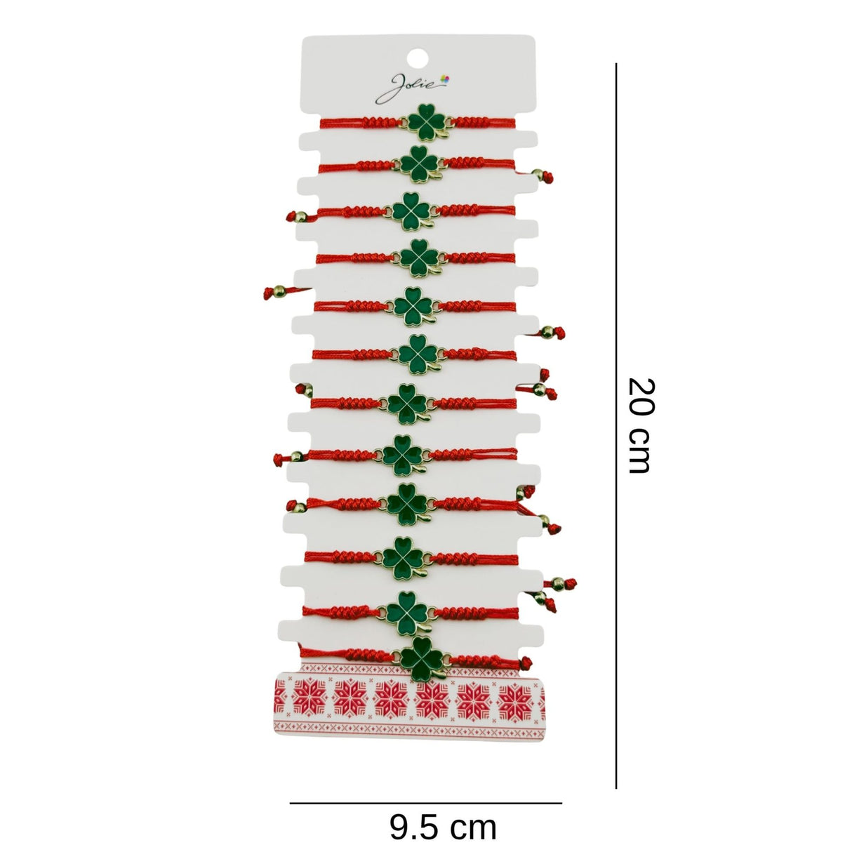 Bratara Martisor pentru Dama, Jolie, Model Trifoi, Set 12 bucati, Pandativ Auriu din Inox cu Snur Rosu Ajustabil - vivimall.ro