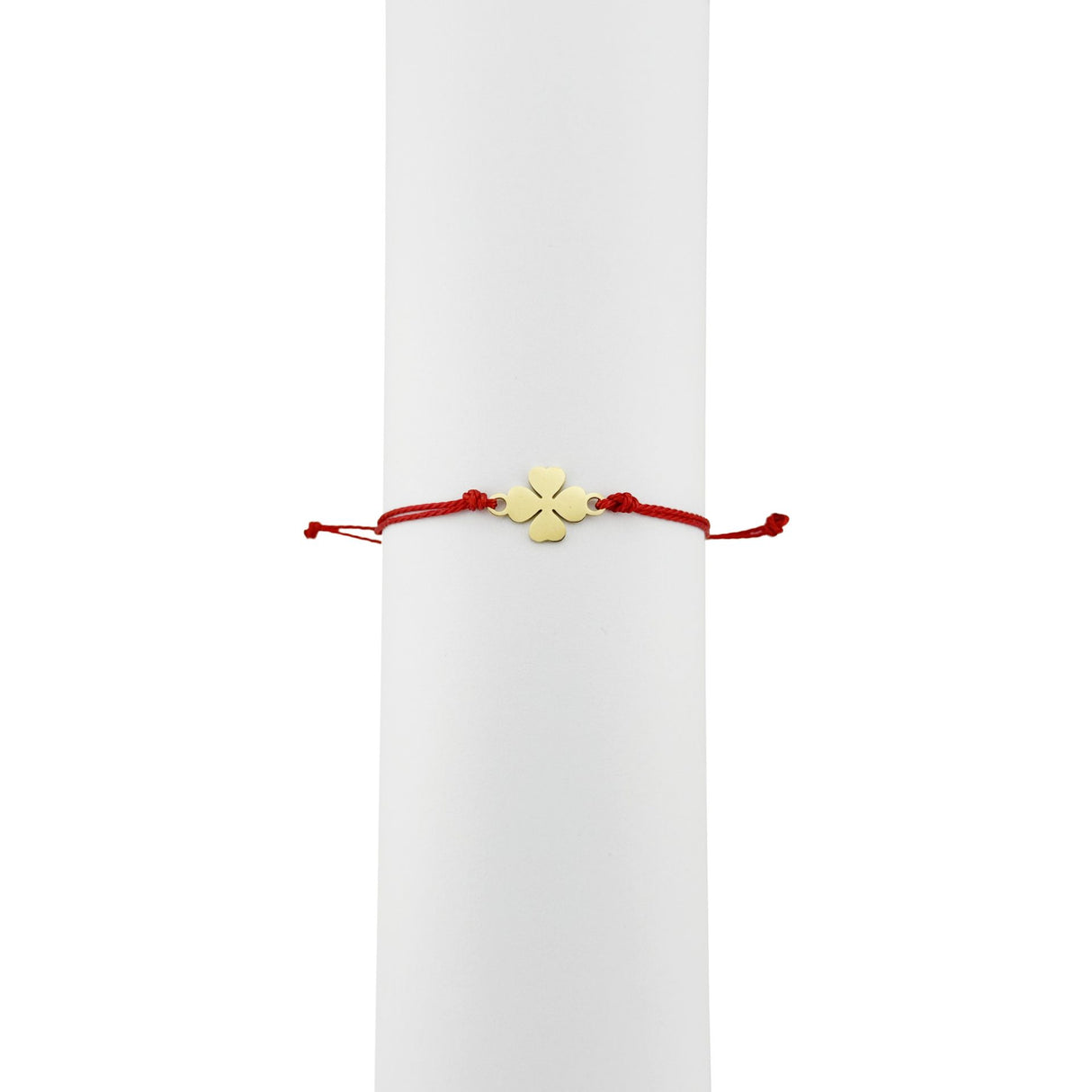 Bratara Martisor pentru Dama, Jolie, Model Trifoi, Set 12 bucati, Pandativ din Inox Auriu, Snur Ajustabil Impletit, Rosu - vivimall.ro