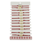 Bratara Martisor pentru Dama, Jolie, Model Inima, Set 12 bucati, Pandativ din Inox Auriu, Snur Ajustabil Impletit, Rosu - vivimall.ro