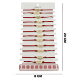 Bratara Martisor pentru Dama, Jolie, Model Inima, Set 12 bucati, Pandativ din Inox Auriu, Snur Ajustabil Impletit, Rosu - vivimall.ro