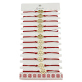 Bratara Martisor pentru Dama, Jolie, Model Floare, Set 12 bucati, Pandativ din Inox Auriu, Snur Ajustabil Impletit, Rosu - vivimall.ro