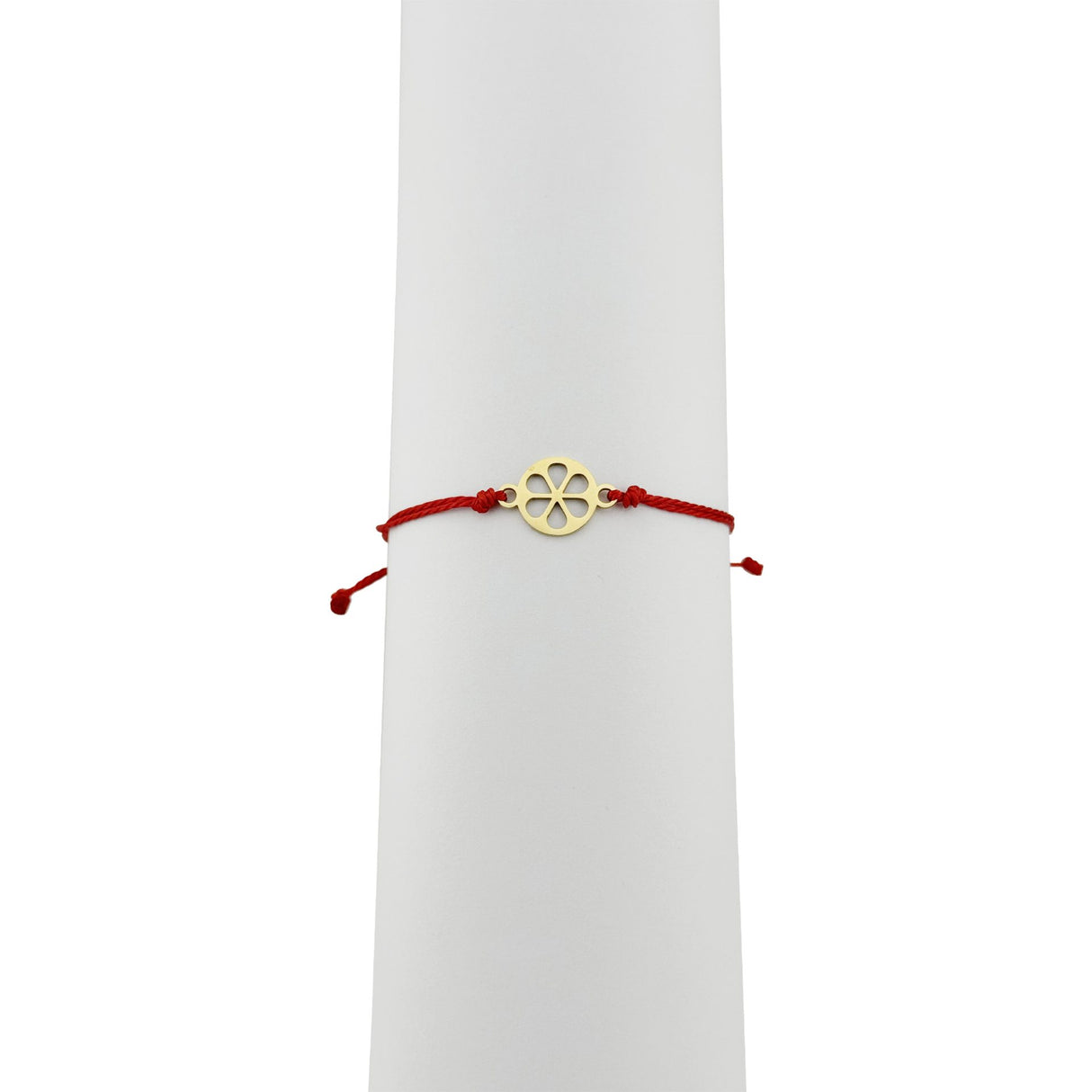 Bratara Martisor pentru Dama, Jolie, Model Floare, Set 12 bucati, Pandativ din Inox Auriu, Snur Ajustabil Impletit, Rosu - vivimall.ro