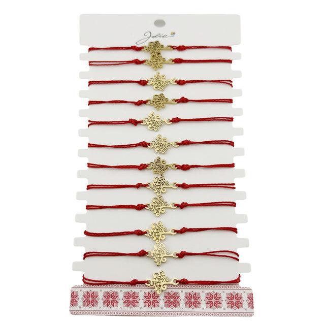 Brățară mărțișor damă Jolie, set 12 bucăți, pandantiv inox auriu model Copacul Vieții, vedere de ansamblu