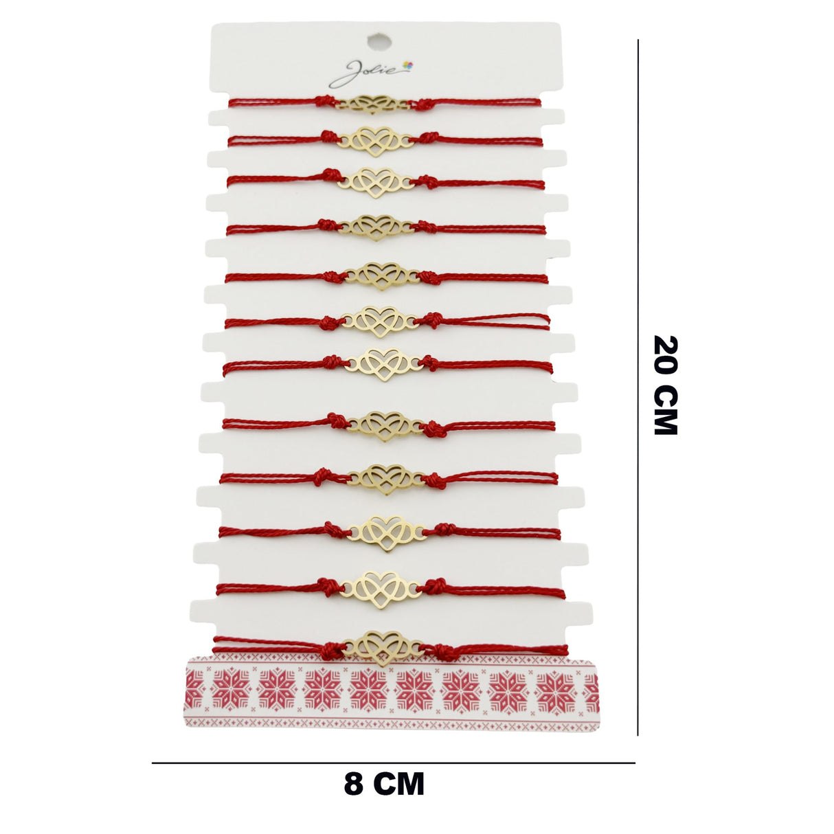 Bratara Martisor pentru Dama, Jolie, Model Infinit in Inima, Set 12 bucati, Pandativ din Inox Auriu, Snur Ajustabil Impletit, Rosu - vivimall.ro