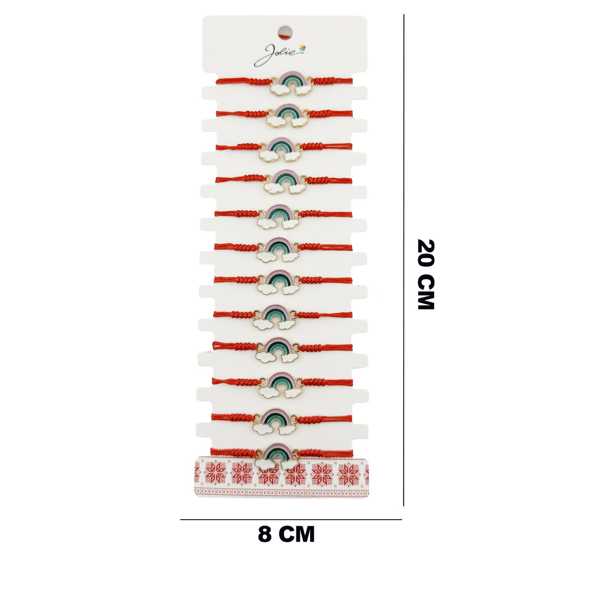Bratara Martisor pentru Dama, Jolie, Model Curcubeu cu Nori, Set 12 bucati, Pandativ din Inox Auriu, Snur Ajustabil Impletit, Rosu - vivimall.ro