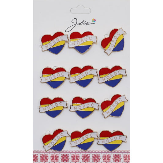 Set 12 Brose Martisor Primavara Inima Tricolor cu Mesaj Noroc - vivimall.ro