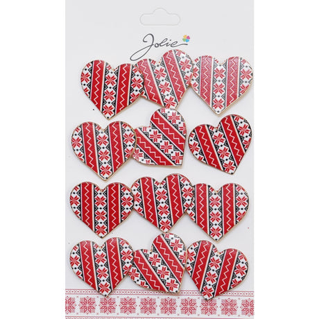 Set 12 Brose Martisor Primavara Inima Rosie cu Motiv Traditional - vivimall.ro
