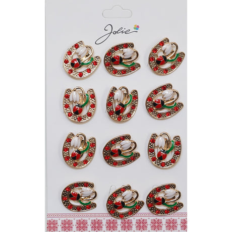Set 12 Brose Martisor Primavara Potcoava Cu Pietre Cu Buburuz Si Floare - vivimall.ro