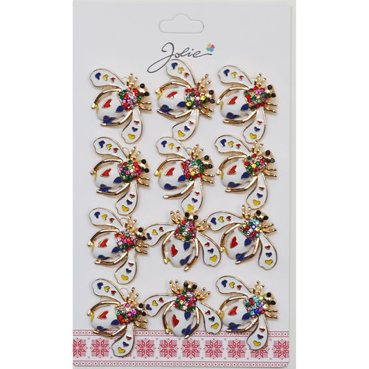 Set 12 Brose Martisor Primavara Albina Alba cu Inimi Colorate - vivimall.ro