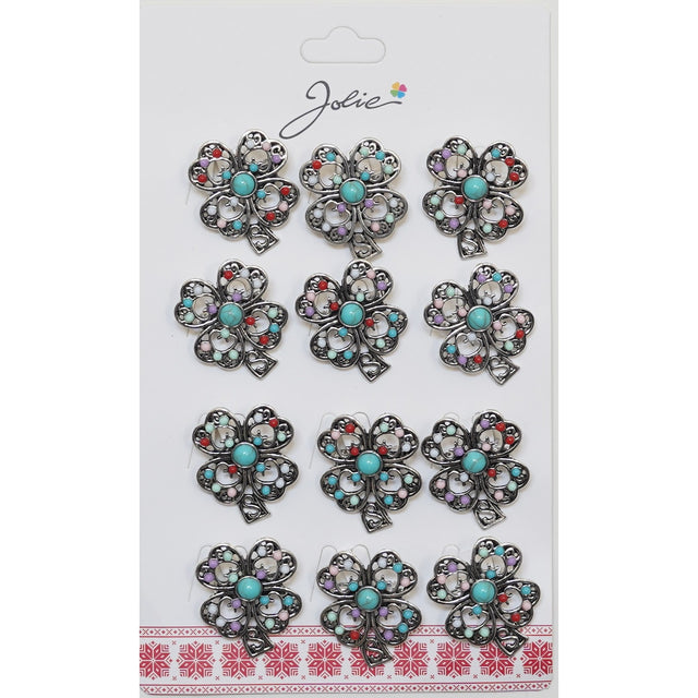 Set 12 Brose Martisor Primavara Trifoi cu Pietricele Vintage - vivimall.ro