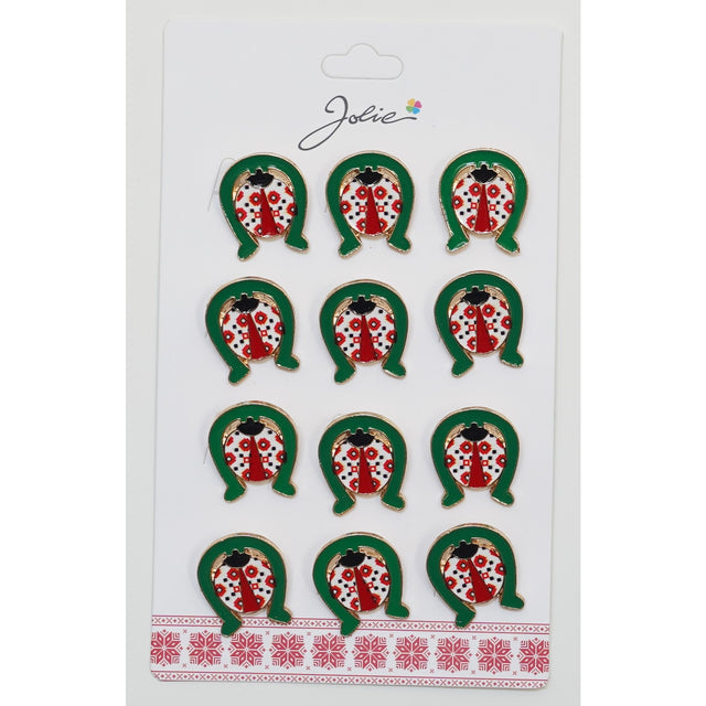 Set 12 Brose Martisor Primavara Buburuza Motiv Traditional In Potcoava - vivimall.ro