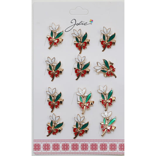 Set 12 Brose Martisor Primavara Ghiocel cu Fundita Rosie - vivimall.ro