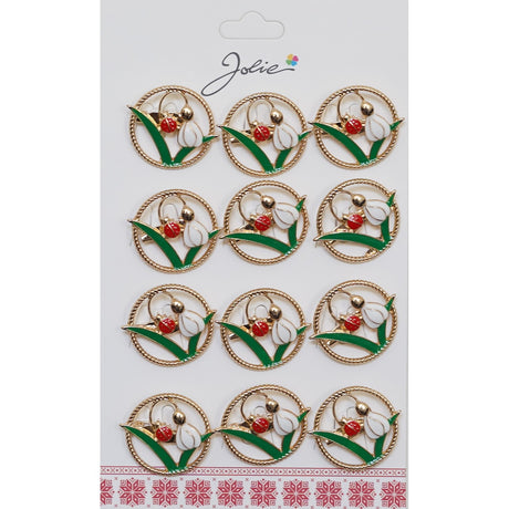 Set 12 Brose Martisor Primavara Ghiocel cu Buburuza in Cerc - vivimall.ro