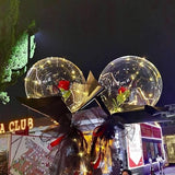 Set Buchet Decorativ, Vivimall, Trandafir in Balon cu Lumini Led, Diametru 35 cm, 2 x Baterii AA (neincluse), Rosu/Negru - vivimall.ro
