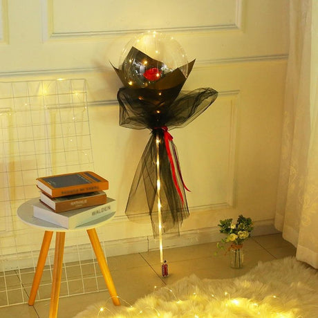 Set Buchet Trandafir Rosu In Balon Cu Lumini Led | Cuorelle 1 - vivimall.ro