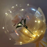 Set Buchet Decorativ, Vivimall, Trandafir in Balon cu Lumini Led, Diametru 35 cm, 2 x Baterii AA (neincluse), Sampanie - vivimall.ro
