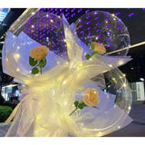 Set Buchet Decorativ, Vivimall, Trandafir in Balon cu Lumini Led, Diametru 35 cm, 2 x Baterii AA (neincluse), Sampanie - vivimall.ro