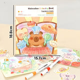 Set Carte de Colorat cu Acuarela, Flippy, Model Capibara, 20 Foi de Carton 200 gr, 12 Culori, 1 Pensula, 15.7 x 18.8 x 1.8 cm, Maro - vivimall.ro