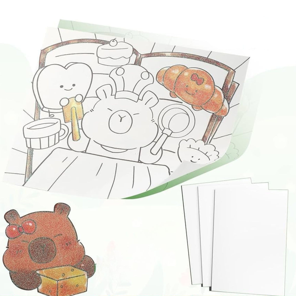 Set Carte de Colorat cu Acuarela, Flippy, Model Capibara, 20 Foi de Carton 200 gr, 12 Culori, 1 Pensula, 15.7 x 18.8 x 1.8 cm, Maro - vivimall.ro