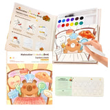 Set Carte de Colorat cu Acuarela, Flippy, Model Capibara, 20 Foi de Carton 200 gr, 12 Culori, 1 Pensula, 15.7 x 18.8 x 1.8 cm, Maro - vivimall.ro