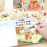 Set Carte de Colorat cu Acuarela, Flippy, Model Capibara, 20 Foi de Carton 200 gr, 12 Culori, 1 Pensula, 15.7 x 18.8 x 1.8 cm, Maro - vivimall.ro