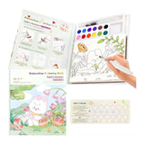 Set Carte de Colorat cu Acuarela, Flippy, Model Iepure, 20 Foi de Carton 200 gr, 12 Culori, 1 Pensula, 15.7 x 18.8 x 1.8 cm, Alb - vivimall.ro