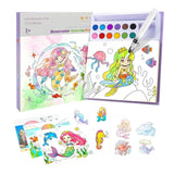 Set Carte de Colorat cu Acuarela, Flippy, Model Sirena, 20 Foi de Carton 200 gr, 12 Culori, 1 Pensula, 15.7 x 18.8 x 1.8 cm, Roz - vivimall.ro