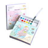 Set Carte de Colorat cu Acuarela, Flippy, Model Sirena, 20 Foi de Carton 200 gr, 12 Culori, 1 Pensula, 15.7 x 18.8 x 1.8 cm, Roz - vivimall.ro