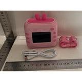 Set Camera Instantanee pentru Copii, Flippy, Ecran HD 2.4'', 24MP, 720P Video, 1200 mAh, cu Functie de Printare Alb-Negru, cablu USB-C, Bluetooth, Compatibil iOS/Android, Imprimare APP, Model Iepure, Roz - vivimall.ro