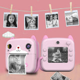 Set Camera Instantanee pentru Copii, Flippy, Ecran HD 2.4'', 24MP, 720P Video, 1200 mAh, cu Functie de Printare Alb-Negru, cablu USB-C, Bluetooth, Compatibil iOS/Android, Imprimare APP, Model Kitty, Roz - vivimall.ro