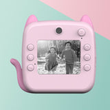 Set Camera Instantanee pentru Copii, Flippy, Ecran HD 2.4'', 24MP, 720P Video, 1200 mAh, cu Functie de Printare Alb-Negru, cablu USB-C, Bluetooth, Compatibil iOS/Android, Imprimare APP, Model Kitty, Roz - vivimall.ro