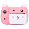 Aparat foto instant pentru copii model Pisică Emoji, culoare roz, vedere frontală cu ecran HD 2.4 inch