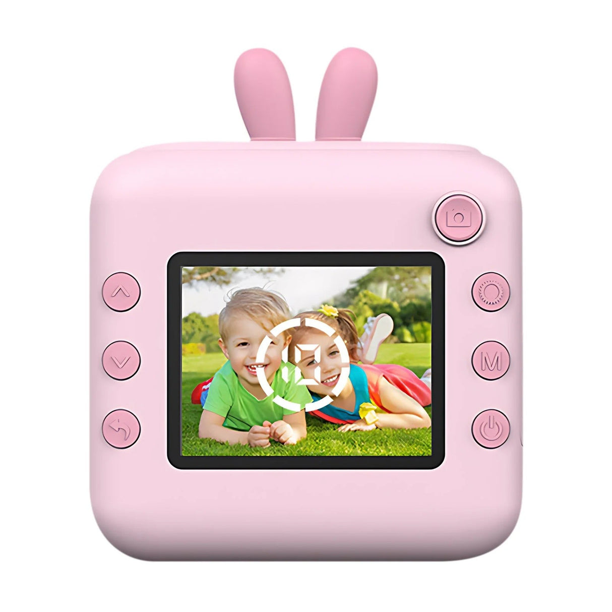 Set Camera Instantanee pentru Copii, Flippy, Ecran HD 2.4'', 24MP, 720P Video, 1200 mAh, cu Functie de Printare Alb-Negru, cablu USB-C, Bluetooth, Compatibil iOS/Android, Imprimare APP, Model Iepure, Roz - vivimall.ro