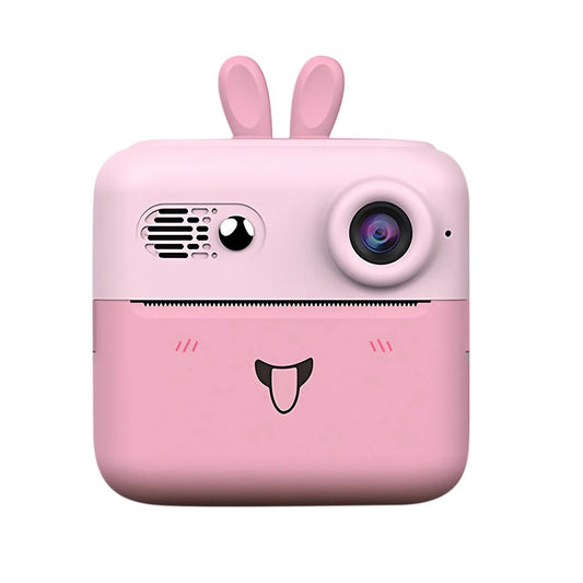 Set Camera Instantanee pentru Copii, Vivimall, Ecran HD 2.4'', 24MP, 720P Video, 1200 mAh, cu Functie de Printare Alb-Negru, cablu USB-C, Bluetooth, Compatibil iOS/Android, Imprimare APP, Model Iepure, Roz - vivimall.ro