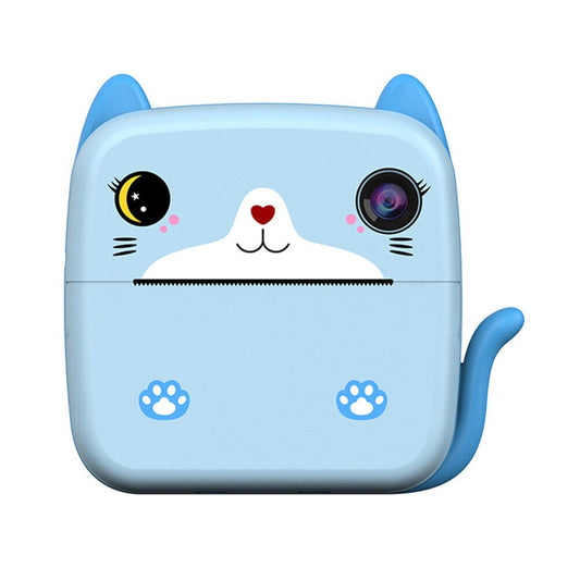 Set Camera Instantanee pentru Copii, Vivimall, Ecran HD 2.4'', 24MP, 720P Video, 1200 mAh, cu Functie de Printare Alb-Negru, cablu USB-C, Bluetooth, Compatibil iOS/Android, Imprimare APP, Model Kitty, Albastru - vivimall.ro