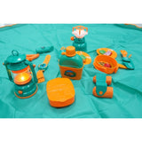 Set Camping Exterior/Interior Pentru Copii, Covoras, 18 Ustensile De Joaca, +3 Ani