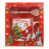 Set Cana Ceramica Cu Lingurita 200 Ml, Tematica Mos Craciun Cu Brad - vivimall.ro