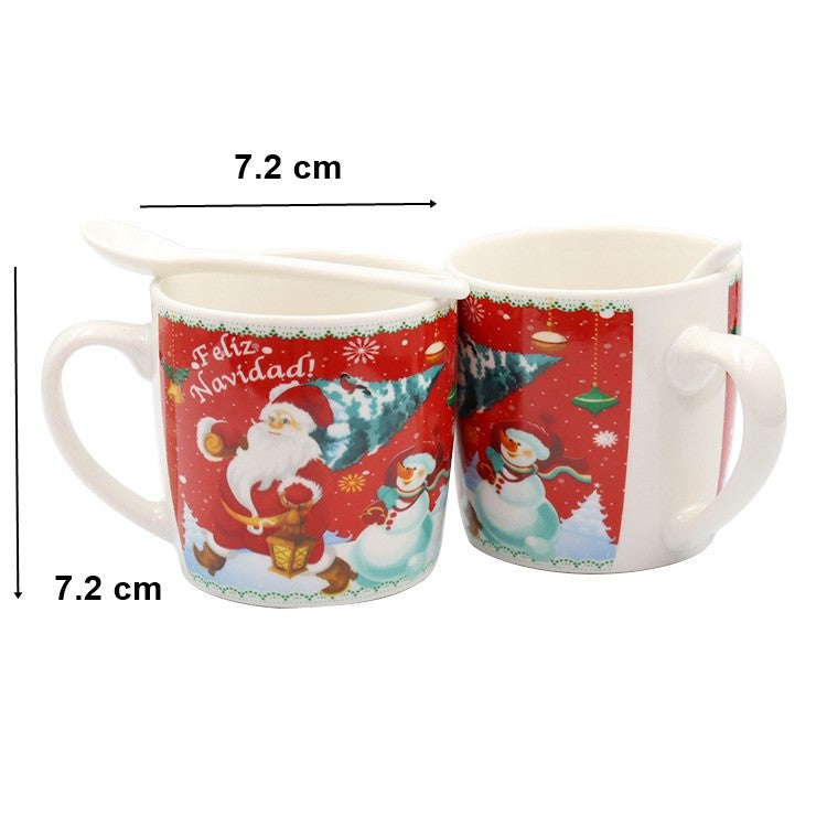 Set Cana Ceramica Cu Lingurita 200 Ml, Tematica Mos Craciun - vivimall.ro