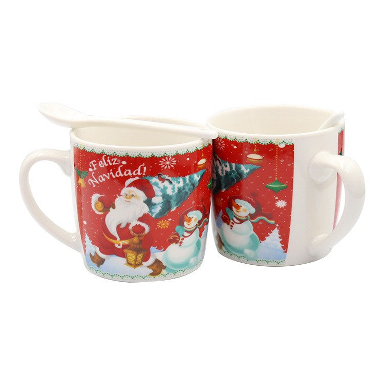 Set Cana Ceramica Cu Lingurita 200 Ml, Tematica Mos Craciun - vivimall.ro