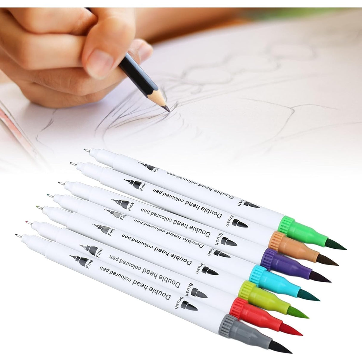 Set Carioci pe Baza de Apa, Vivimall, 2 in 1, pentru Pictura, Caligrafie, 120 Culori, Penar Negru, Corp Carioca Alb, 27.5 x 19.5 x 8 cm, Multicolor - vivimall.ro