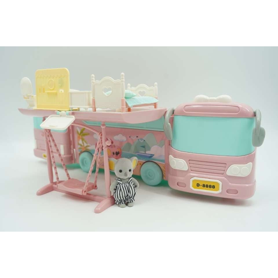 Set Casa De Papusi Tip Van, 2 In 1 Autobuz Si Casa, 43 Accesorii Si Mobilier, +3 Ani