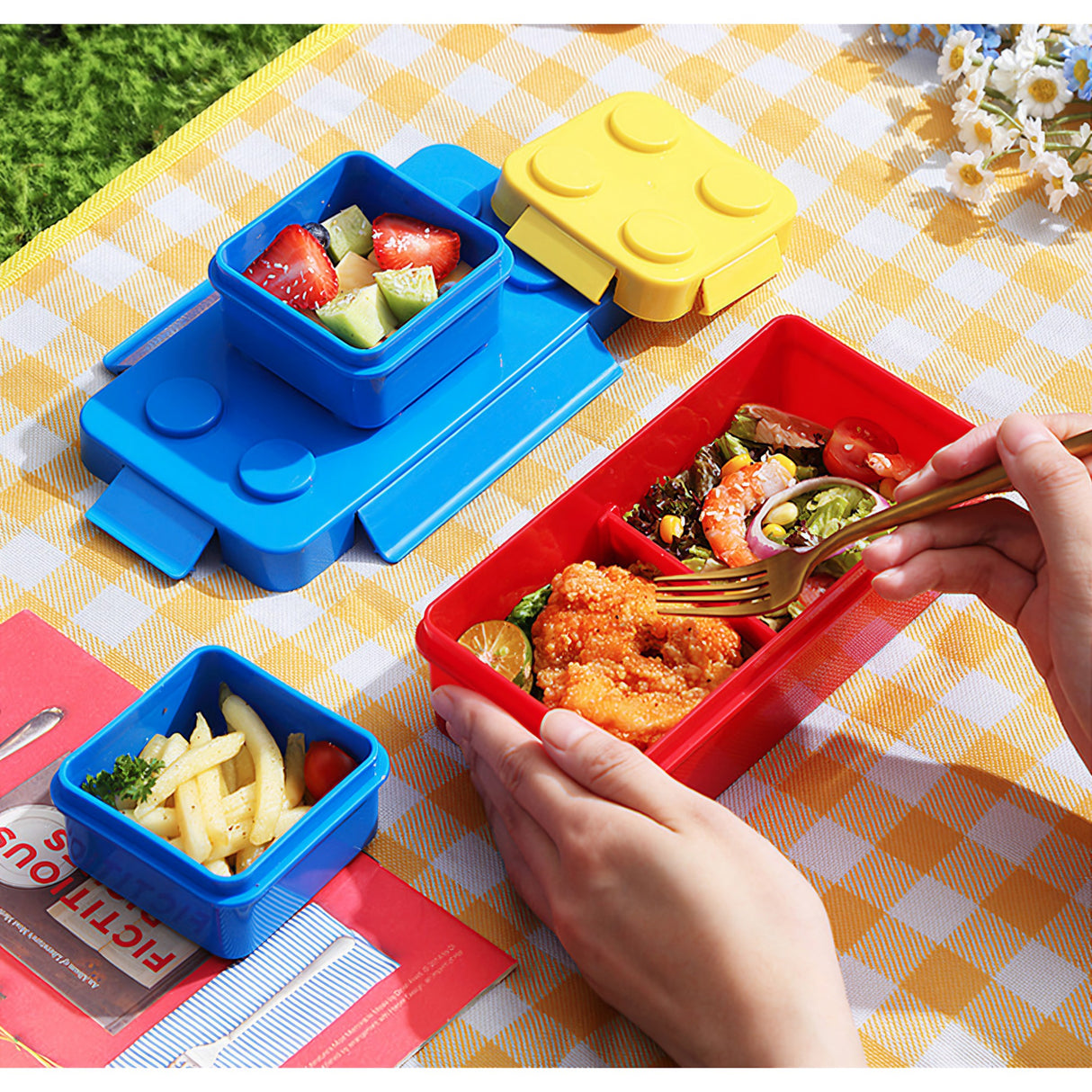 Set Caserole Pentru Pranz Interactive, Cuburi De Construit, Plastic, Multicolor - vivimall.ro