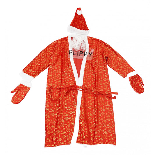 Set Costum de Mos Craciun, Flippy, rosu, pentru adulti, catifea, 5 piese - vivimall.ro