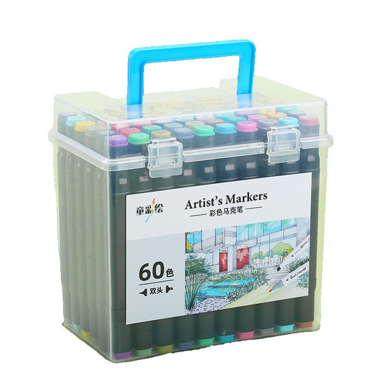 Set Cutie 60 Markere, Cu Alcool, Artist Markers, Cutie Plastic Cu Maner - vivimall.ro
