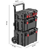 Set Cutii pentru Scule, Flippy, Organizator pe Roti tip Troller, 3 Piese, Modular, Maner Telescopic, Protectie IP65, 56 x 47.5 x 65 cm, Negru - vivimall.ro
